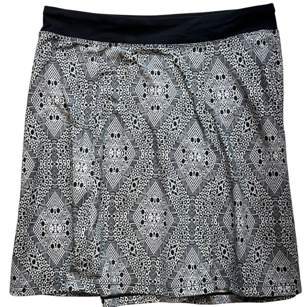 PrAna Women's Leah Mini A Line Skirt Stretch Size Small Black White Abstract